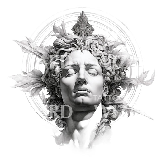 Black and Grey Greek God Bust Design