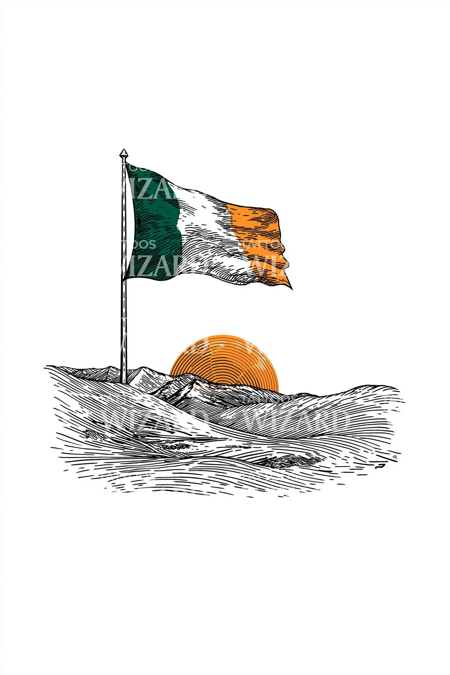 Ireland Flag at Sea Tattoo Illustration