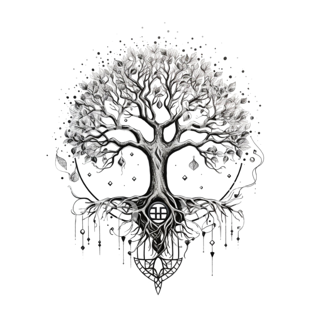 Black and Grey Tree of Life Tattoo Design