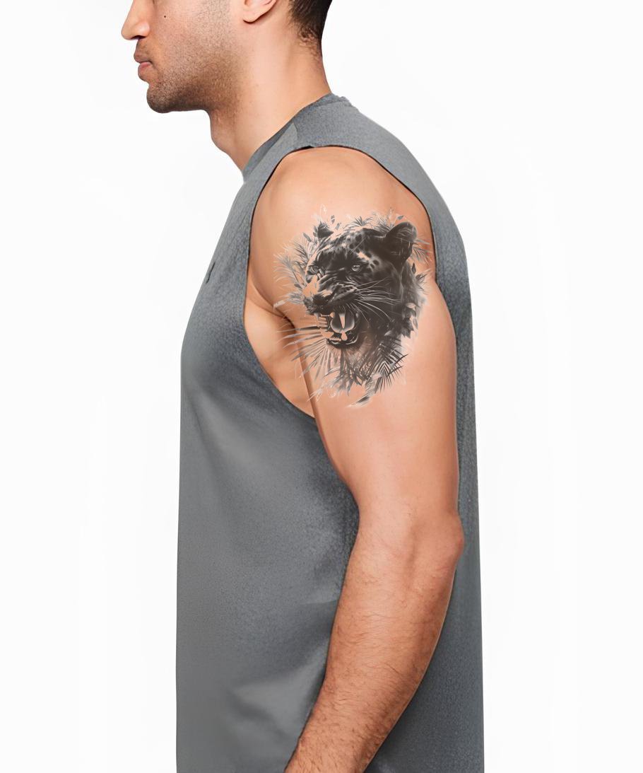 Amazonian Black Jaguar Attacking Tattoo Design