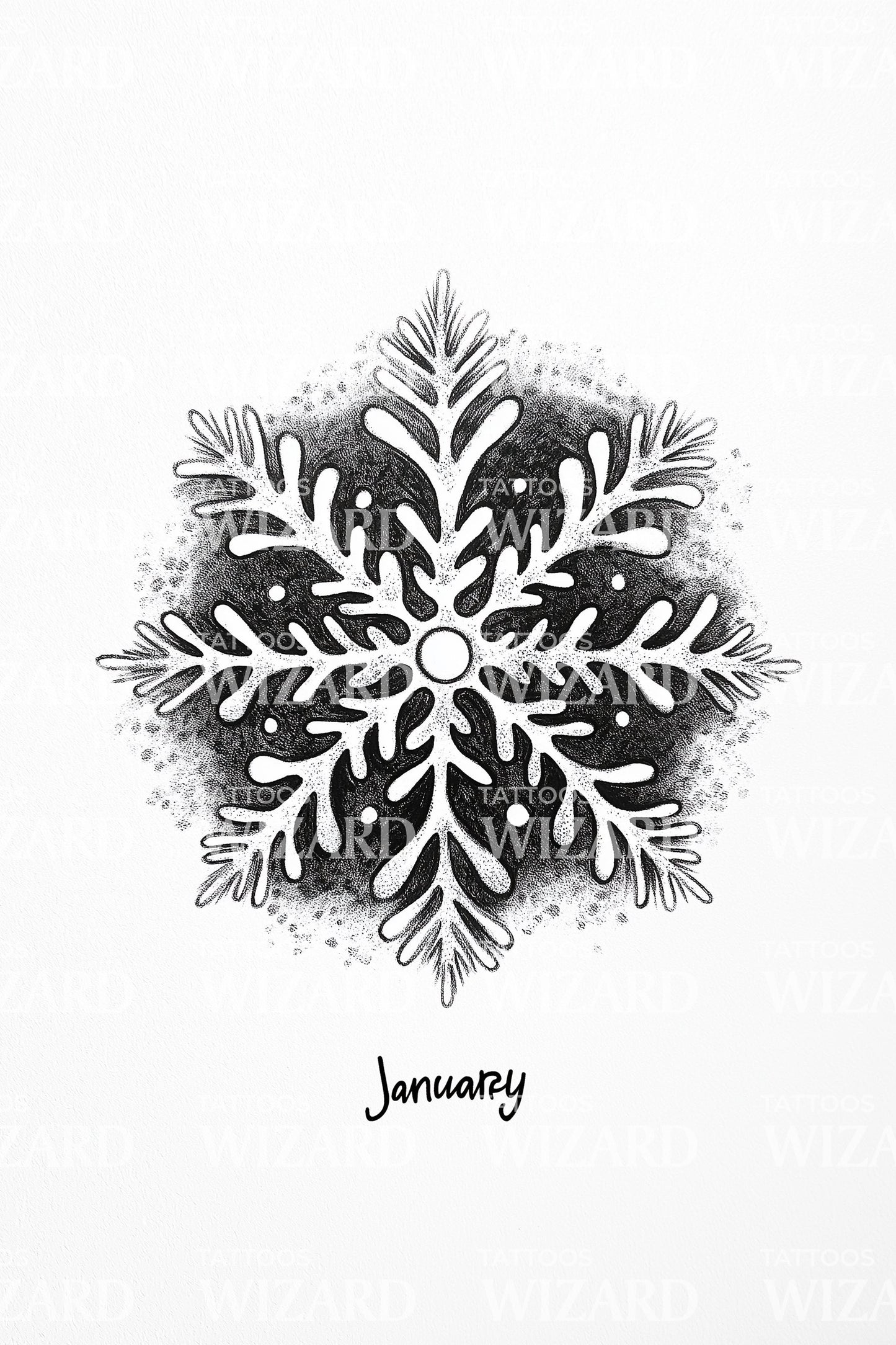 January Crystal Snowflake Tattoo Design