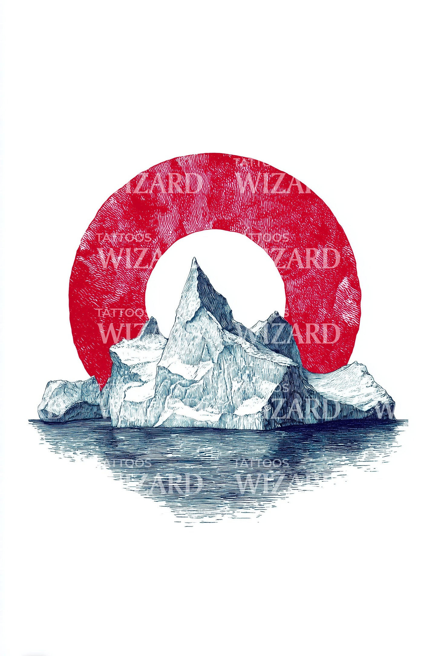 Japan Red Sun Iceberg Tattoo Design