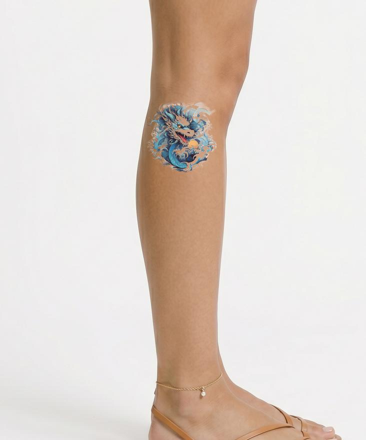 Blåt japansk drage tatoveringsdesign