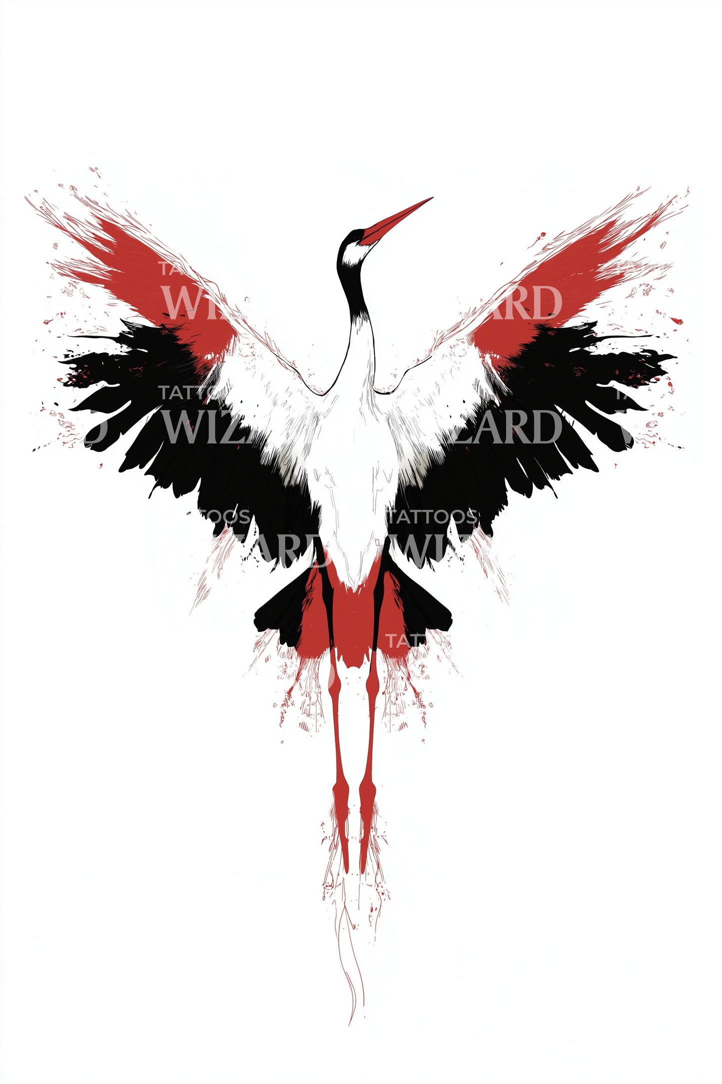 Japanese Red Crowned Crane Tattoo Illustration