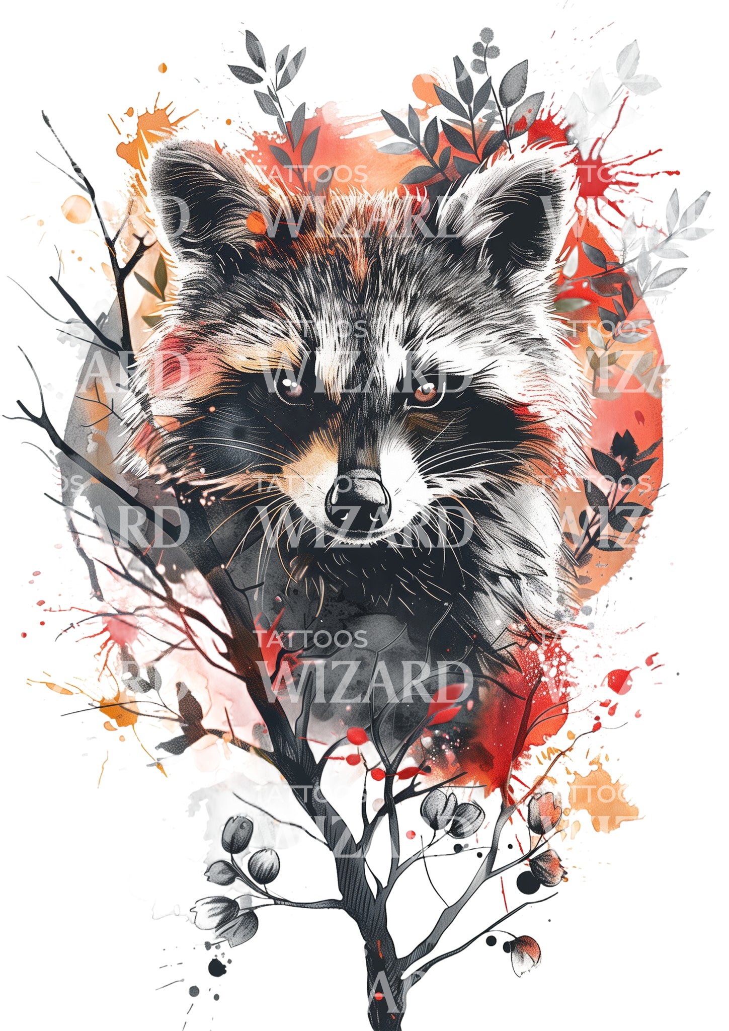 Japanese Style Raccoon Tattoo Idea
