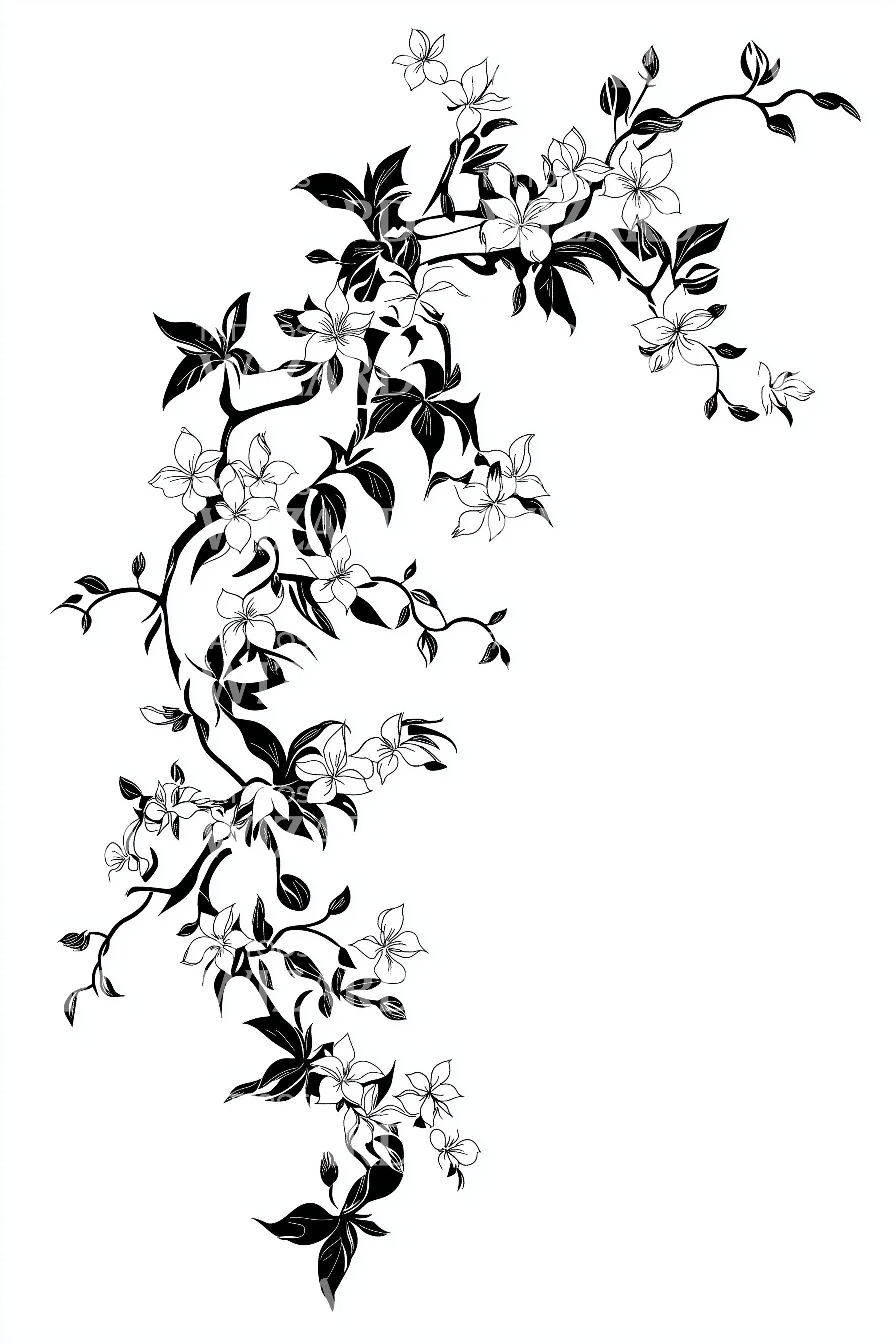 Vines & Flowers Tattoo Design: A Floral & Vine Artwork