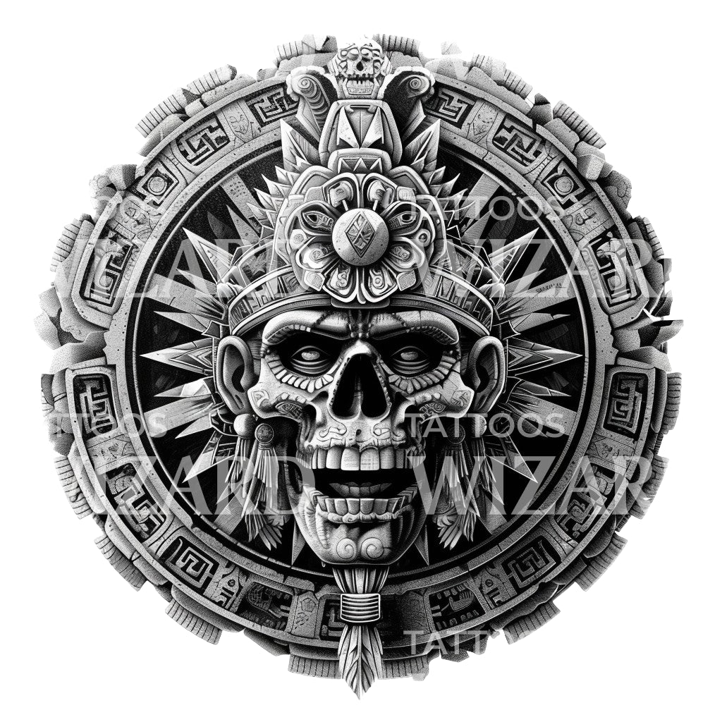 Mayan Spooky Coin with Skull Tattoo Design