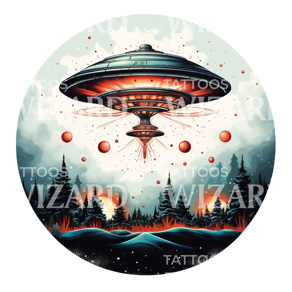 Neo Traditional UFO Tattoo Design
