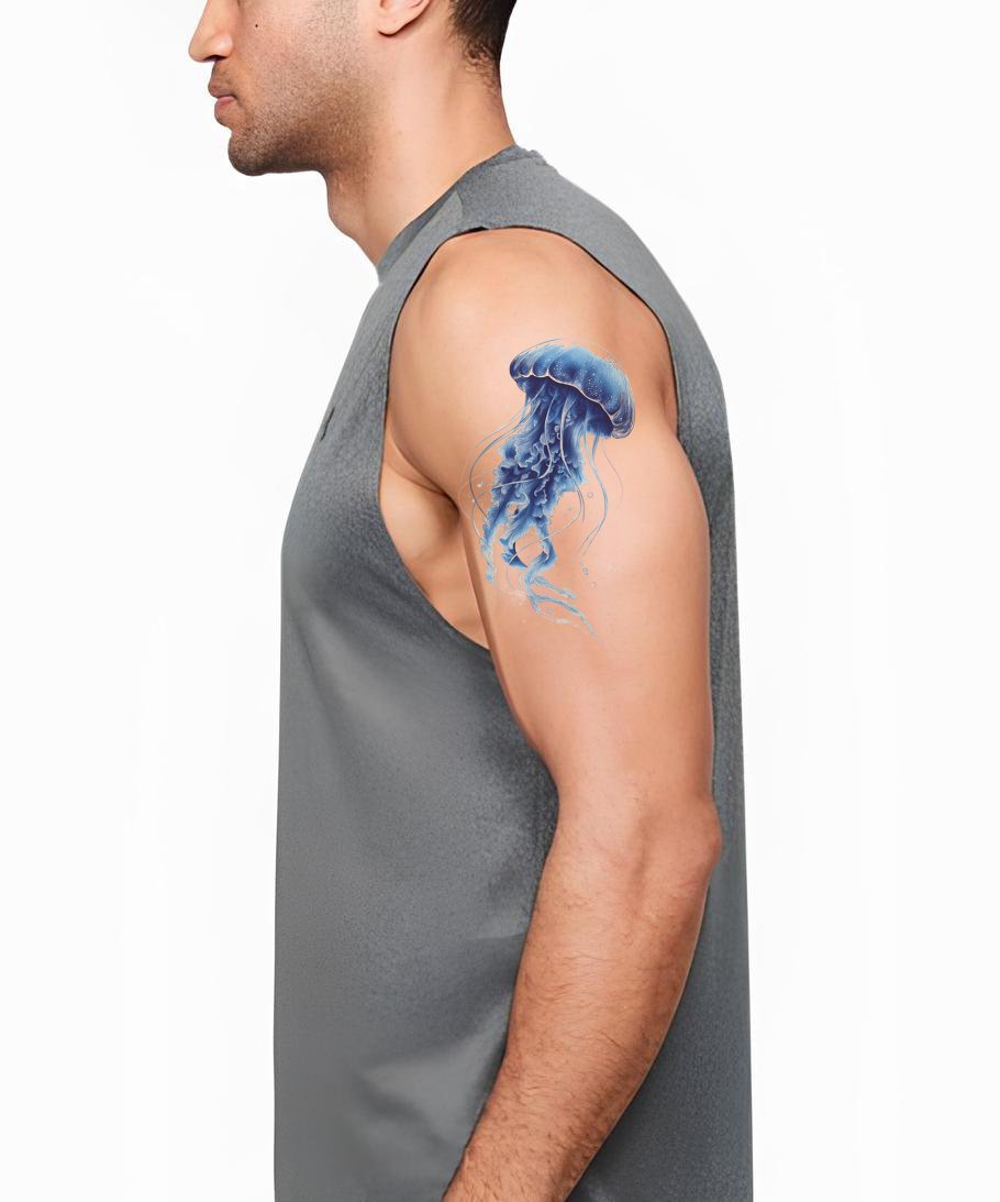 Blue Jellyfish Watercolor Tattoo Design