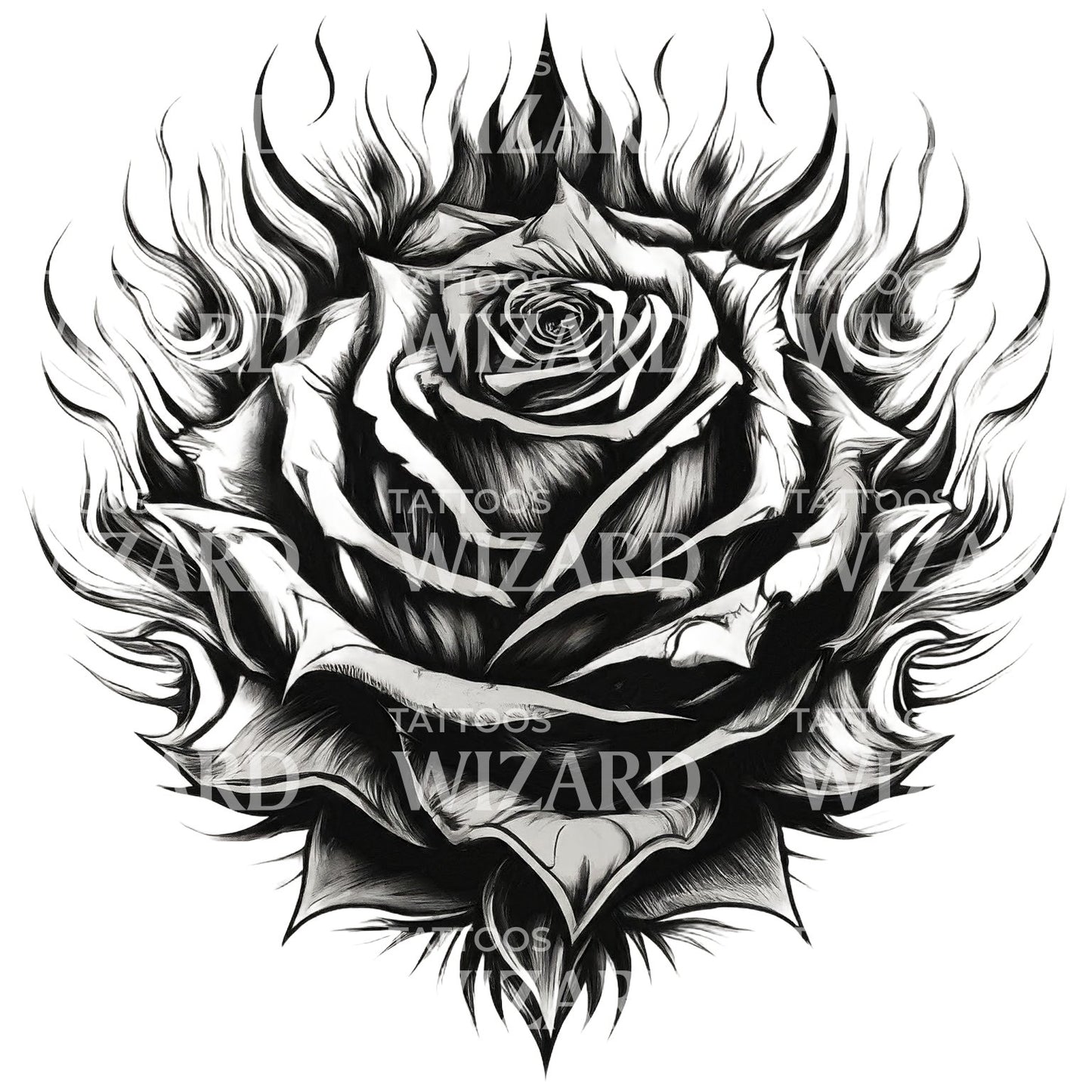 Thorn And Cinder Rose Tattoo Design