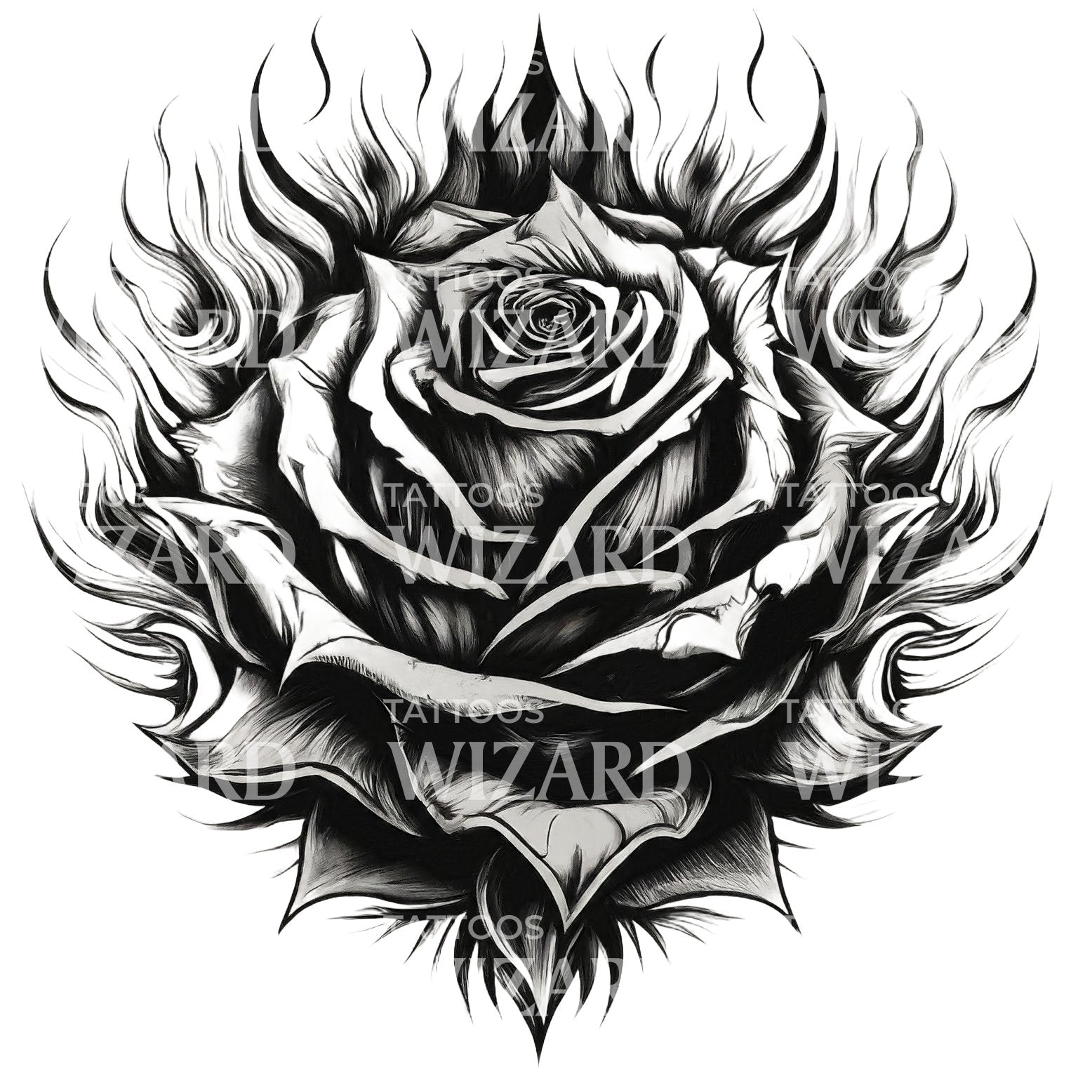 Thorn And Cinder Rose Tattoo Design