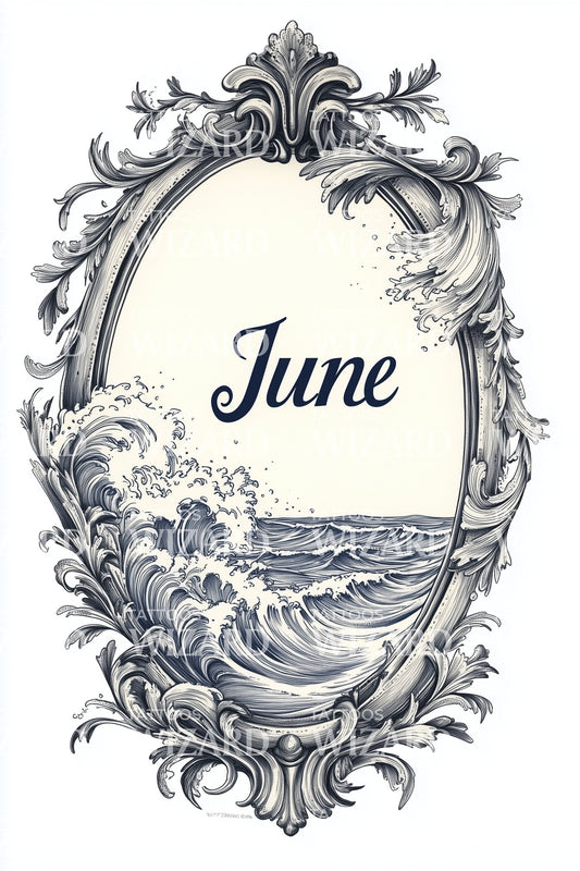 June Ornate Seascape Frame Tattoo Design