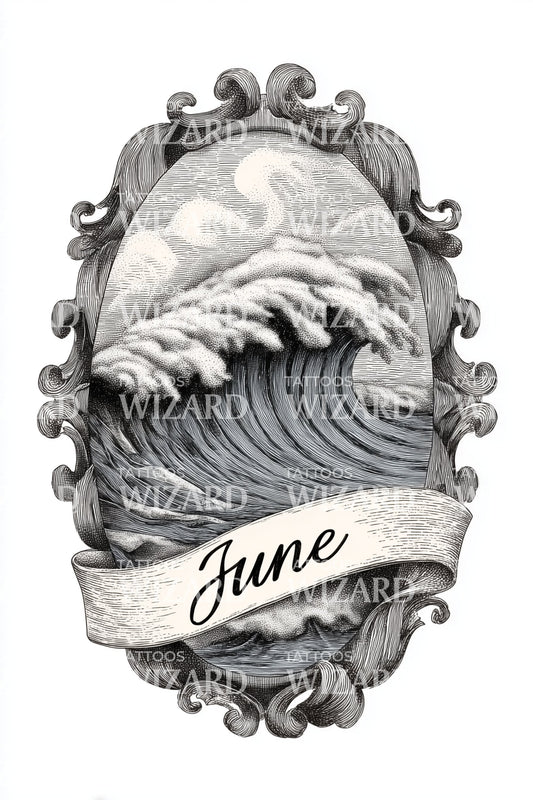 June Vintage Wave Cameo Tattoo Illustration