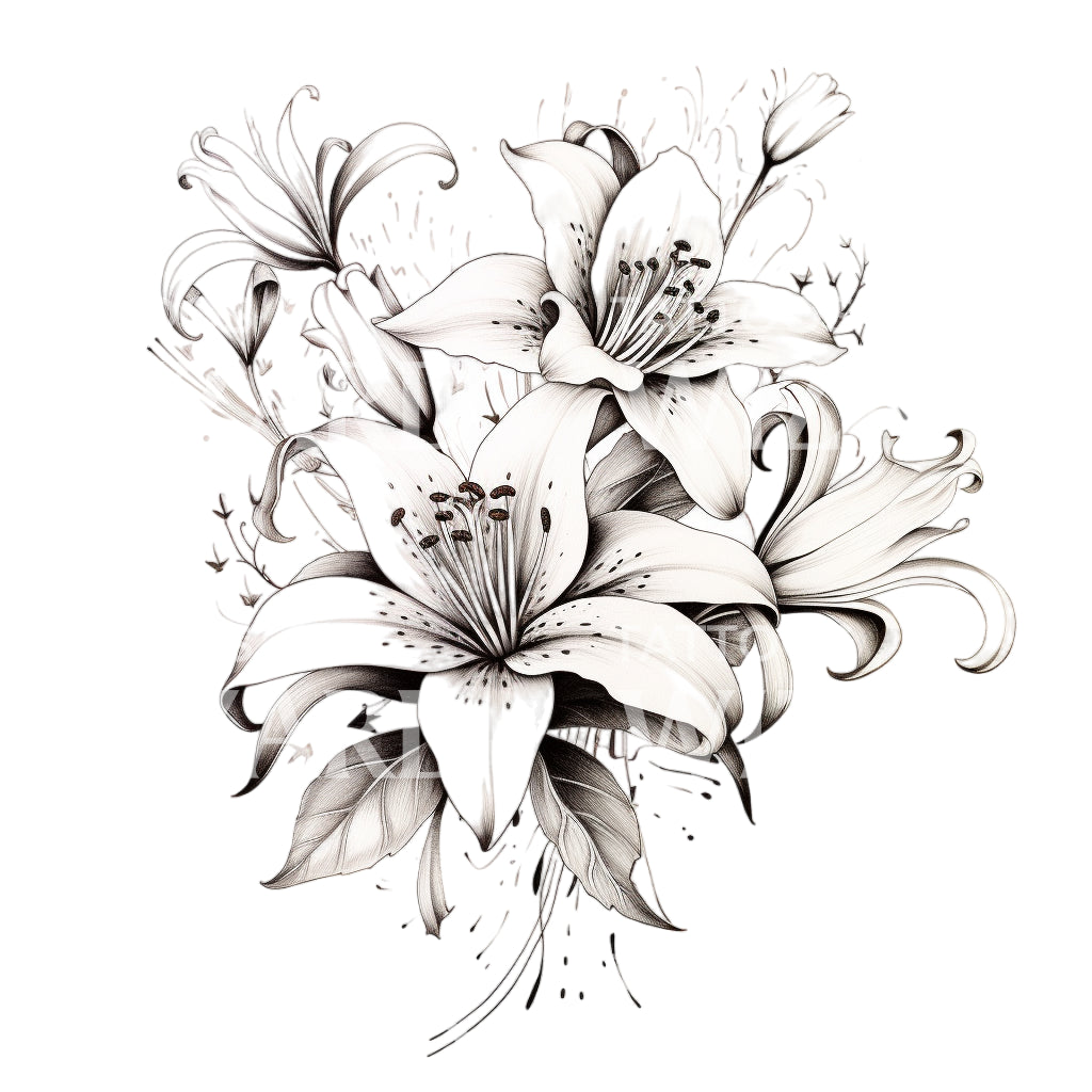 Black and Grey Lily Tattoo Design