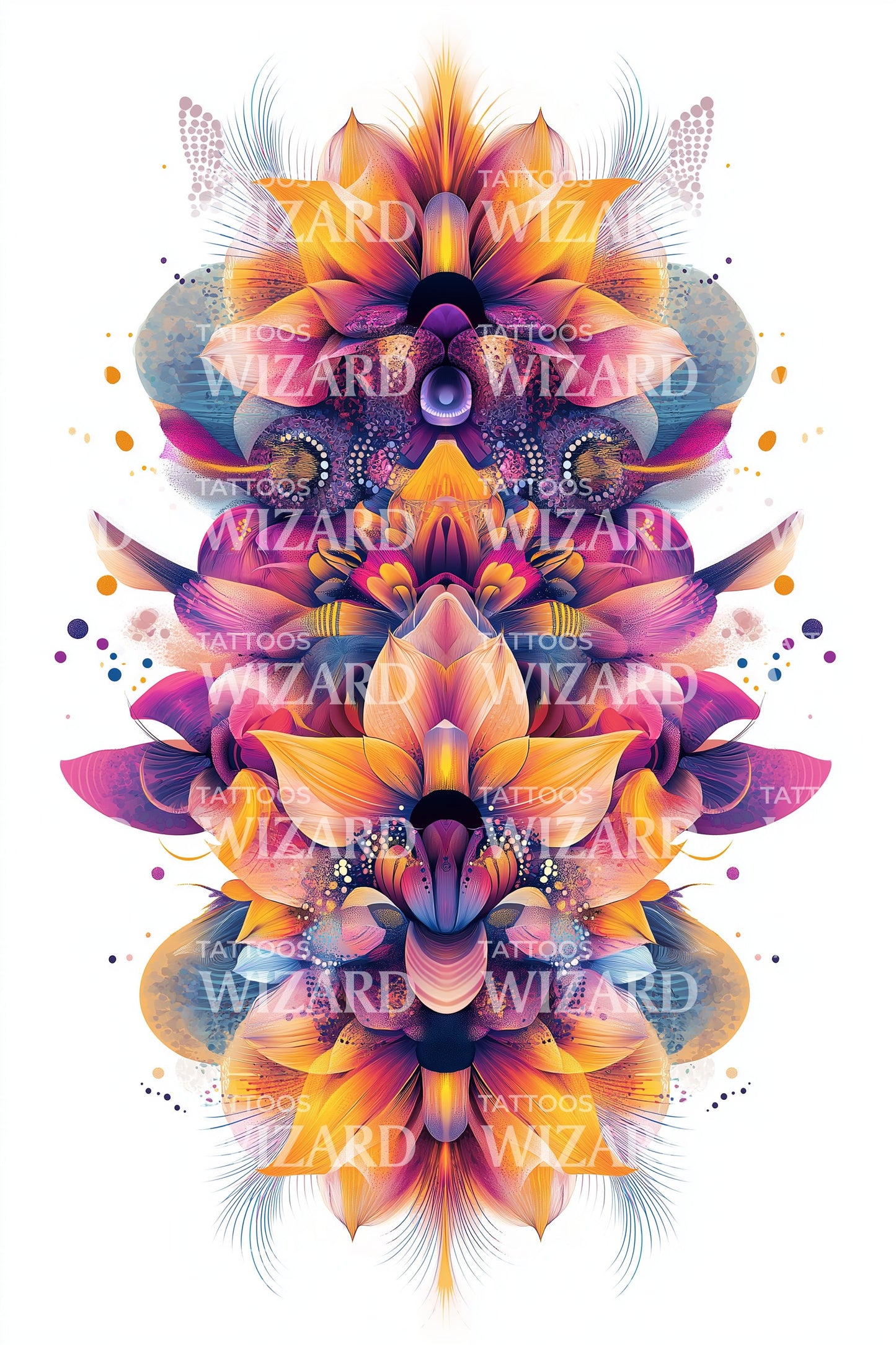 Kaleidoscope Flamma Blomma Tatuering Design