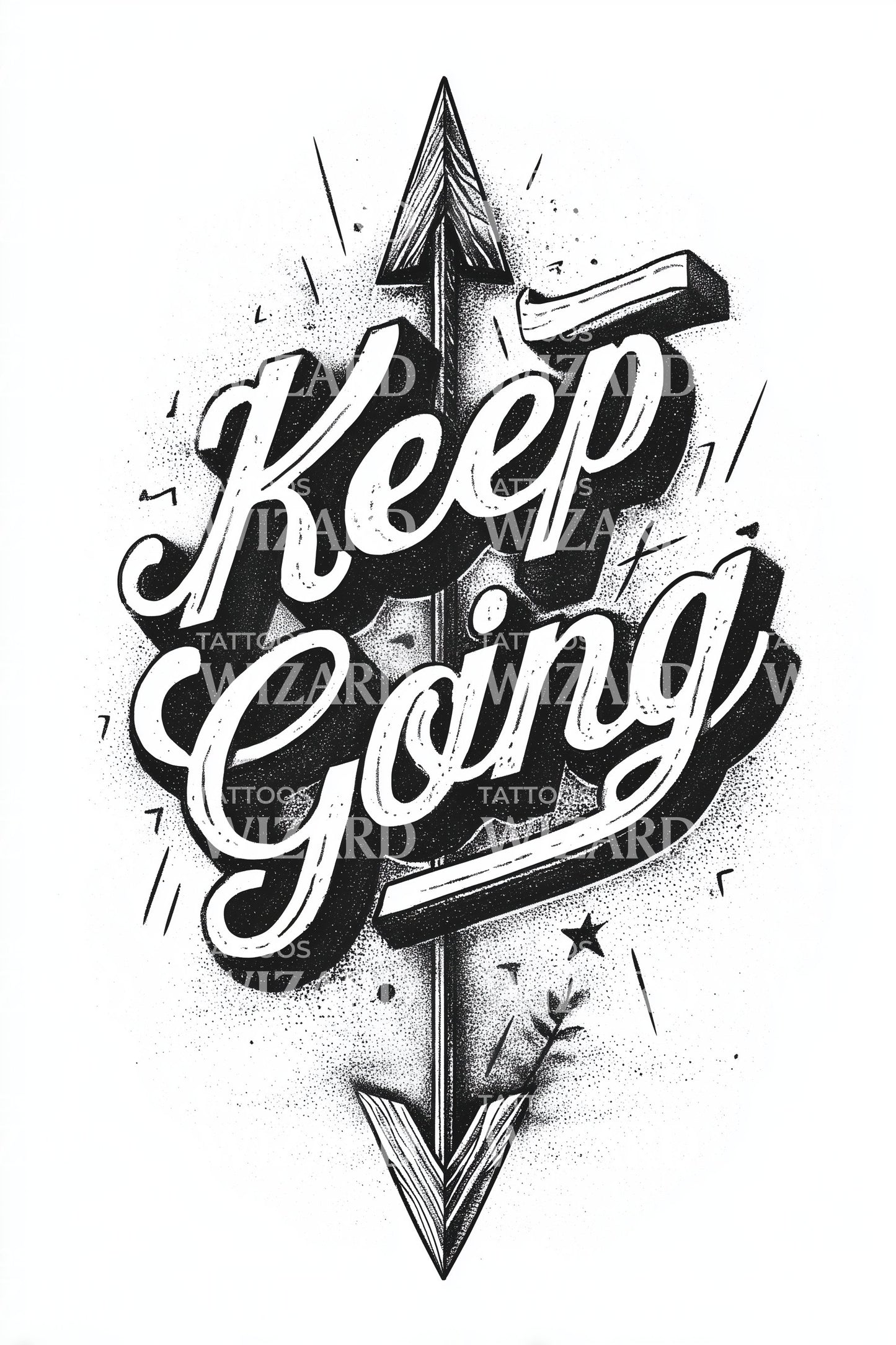 Keep Going Arrow Script Tattoo Design