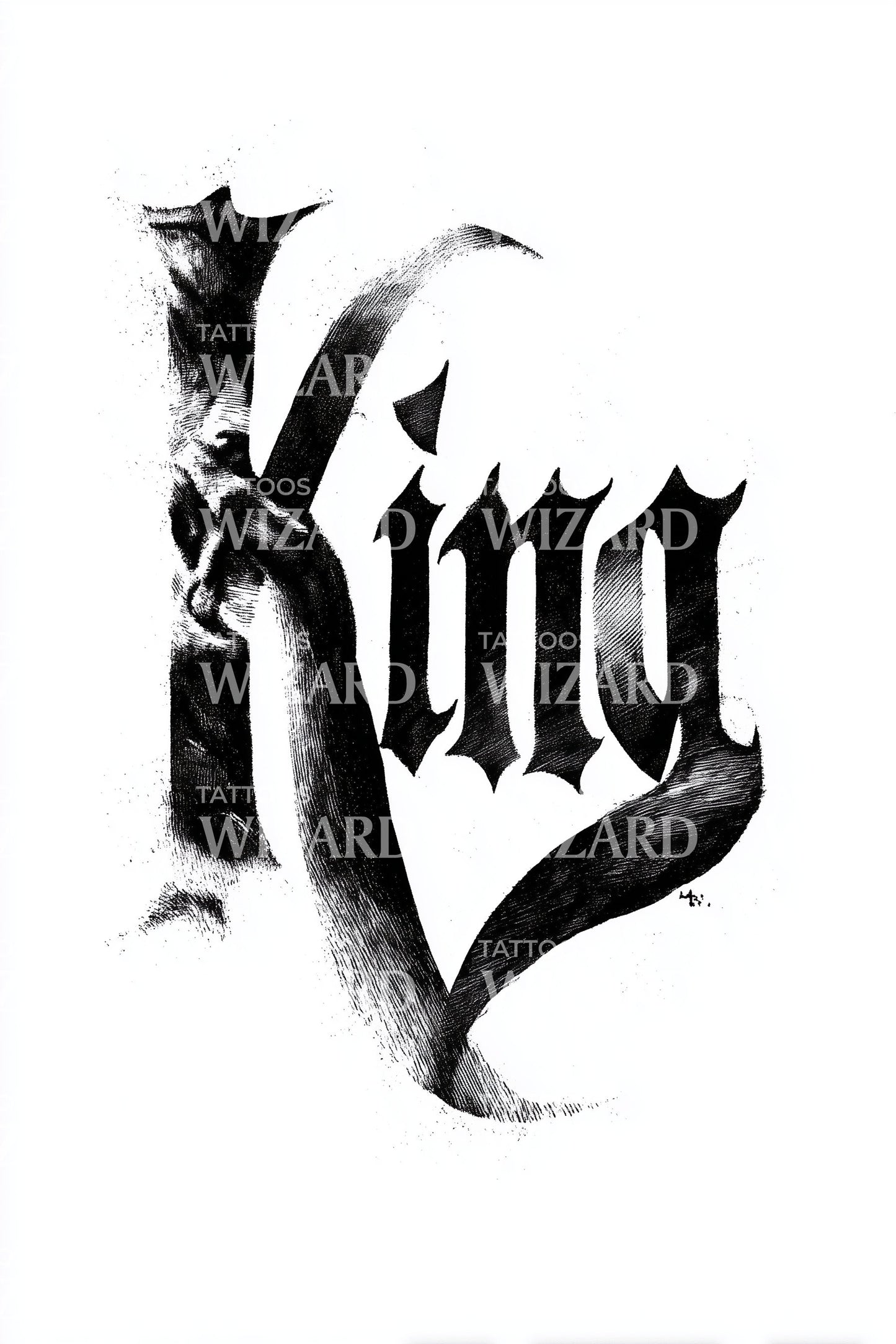 King Blackletter Script Tattoo Design