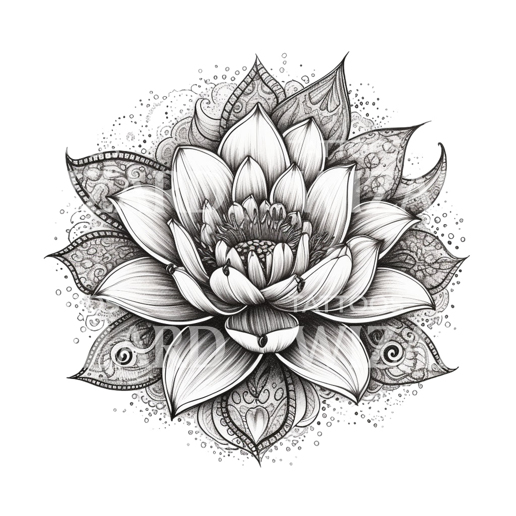 Geometric Lotus Flower Tattoo Design