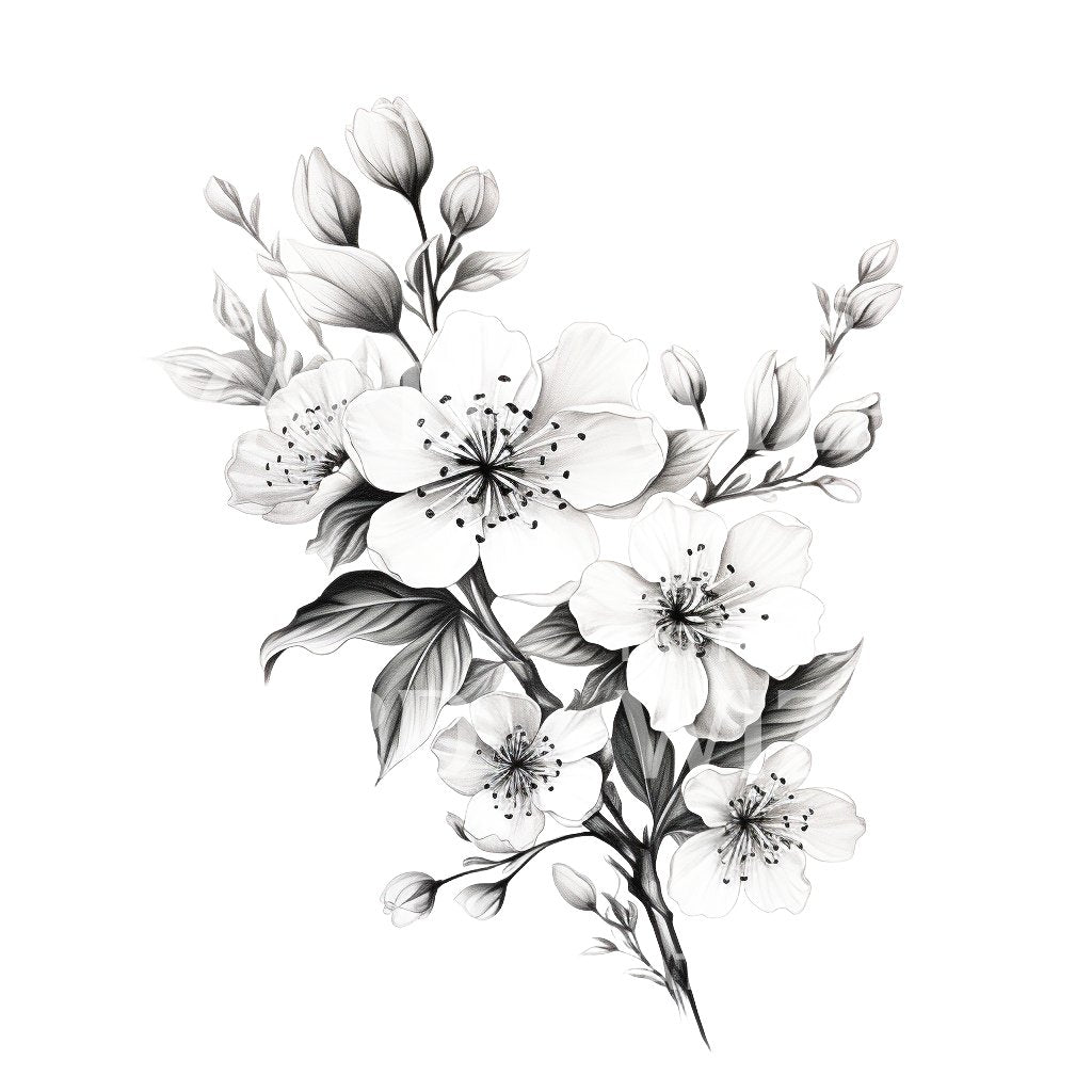 cherry blossom black and white tattoo