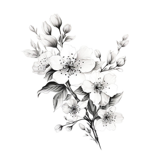 Black and Grey Sakura Flower Tattoo Design