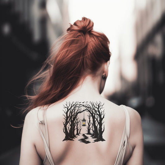 Dark Lantern Forest Tattoo Design