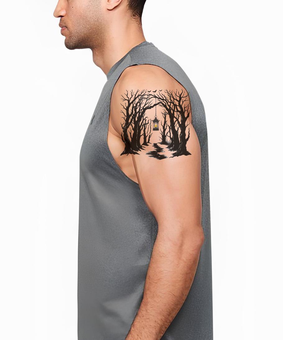 Dark Lantern Forest Tattoo Design
