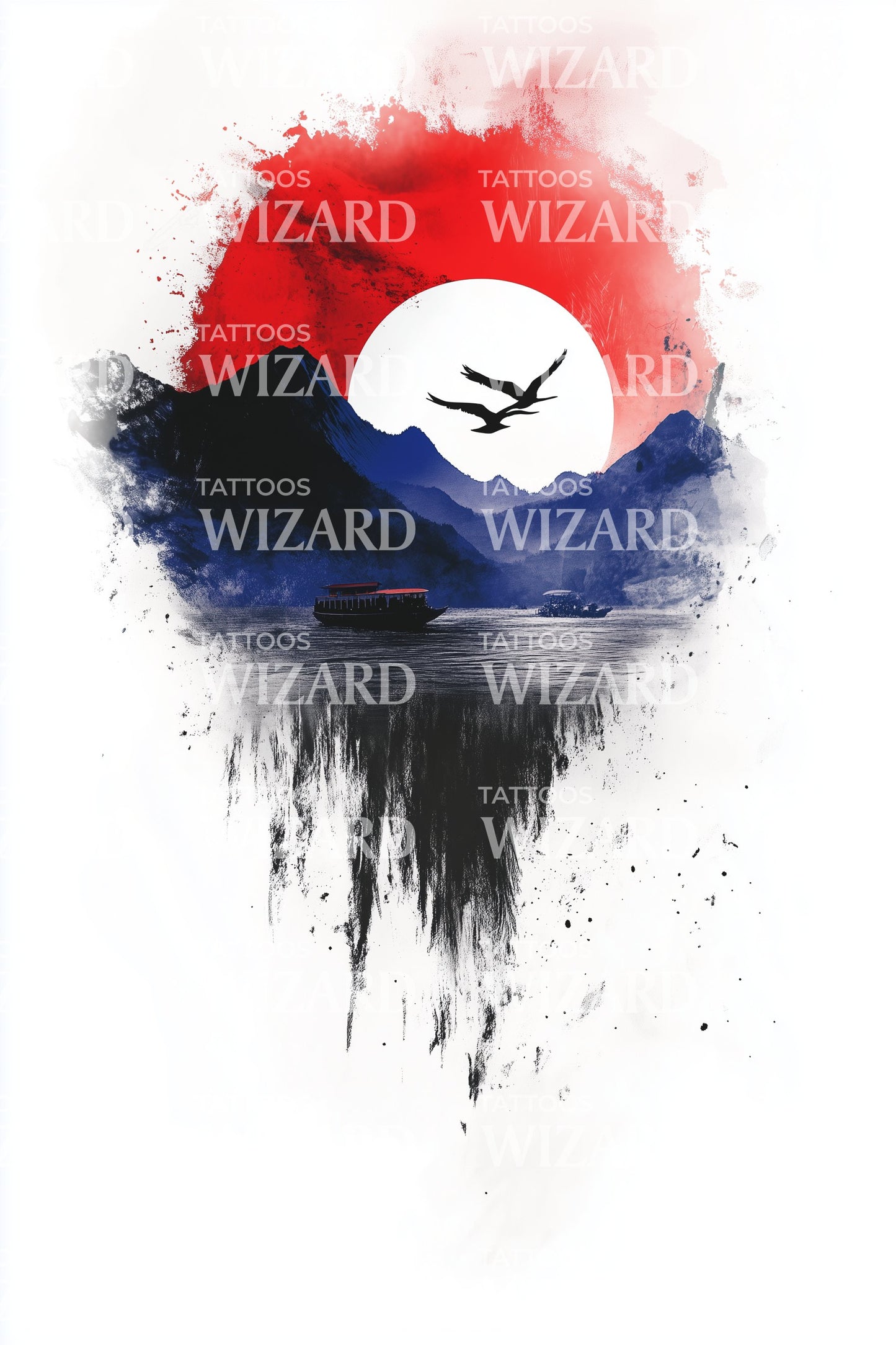 Татуировка с дизайном горы на рассвете в Лаосе