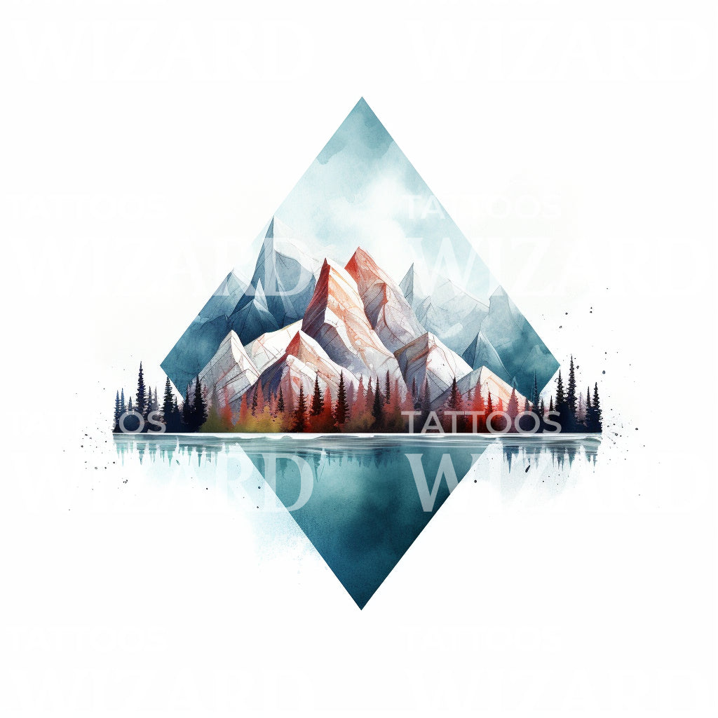 Geometric Mountain Landscape Tattoo Design