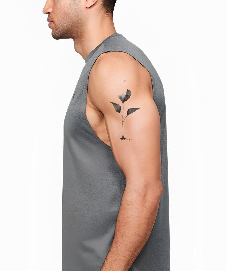 Monochrome Leaf Stem Tattoo Idea