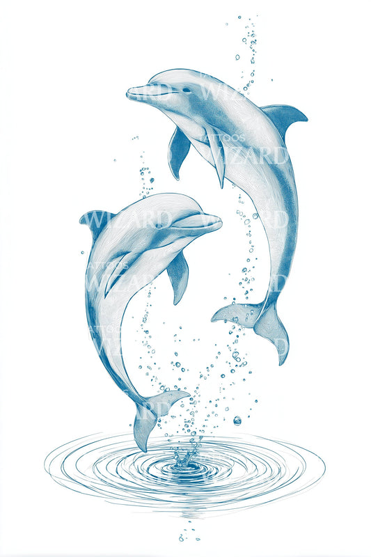 Leaping Dolphins Water Splash Tattoo Design