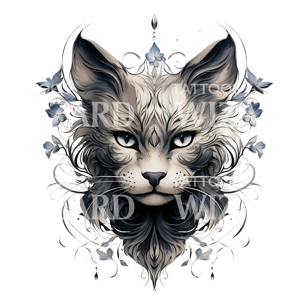 Mystical Cat Portrait Tattoo Design