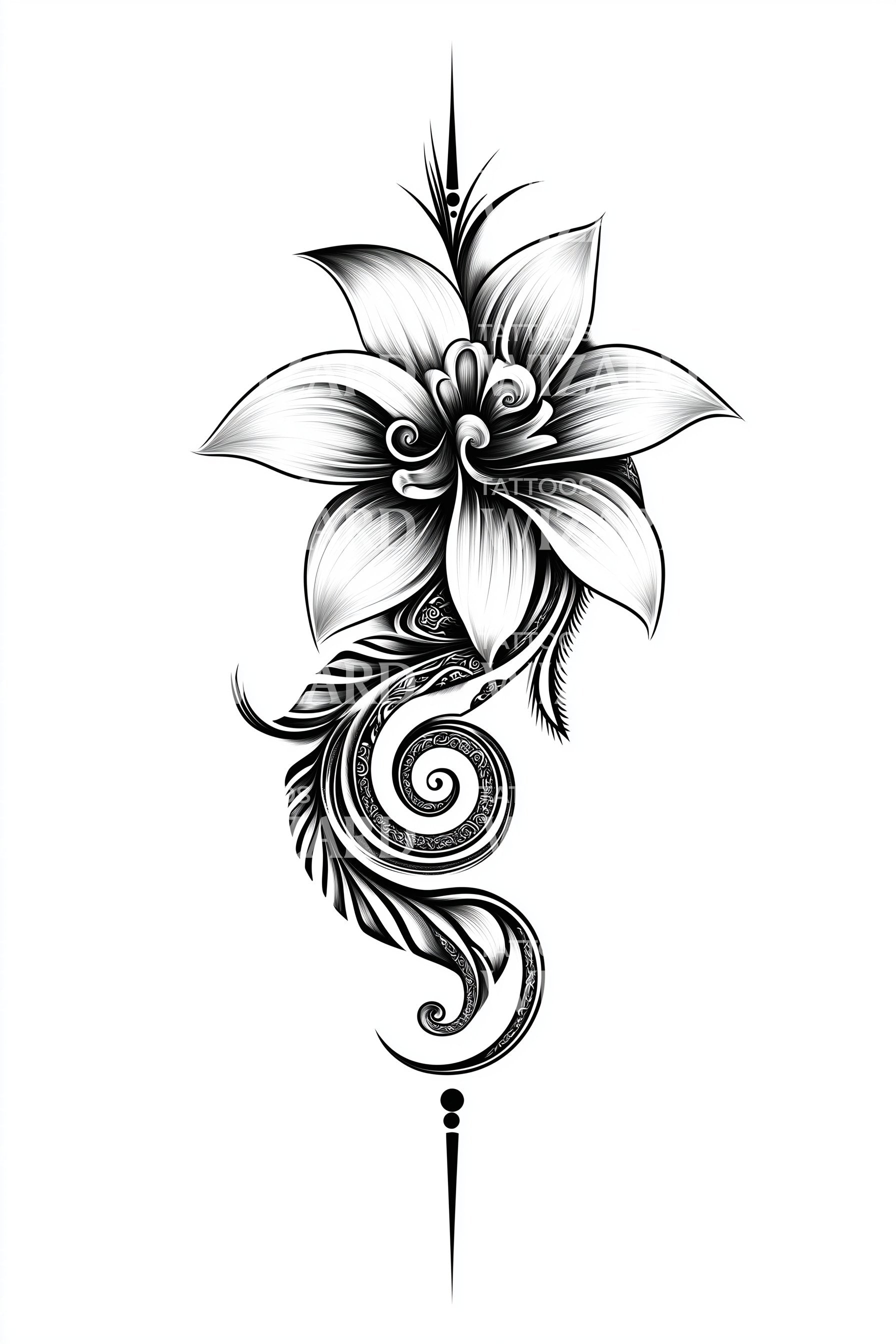 lily flower tattoo flash Lily Vine Elegance Tattoo Design