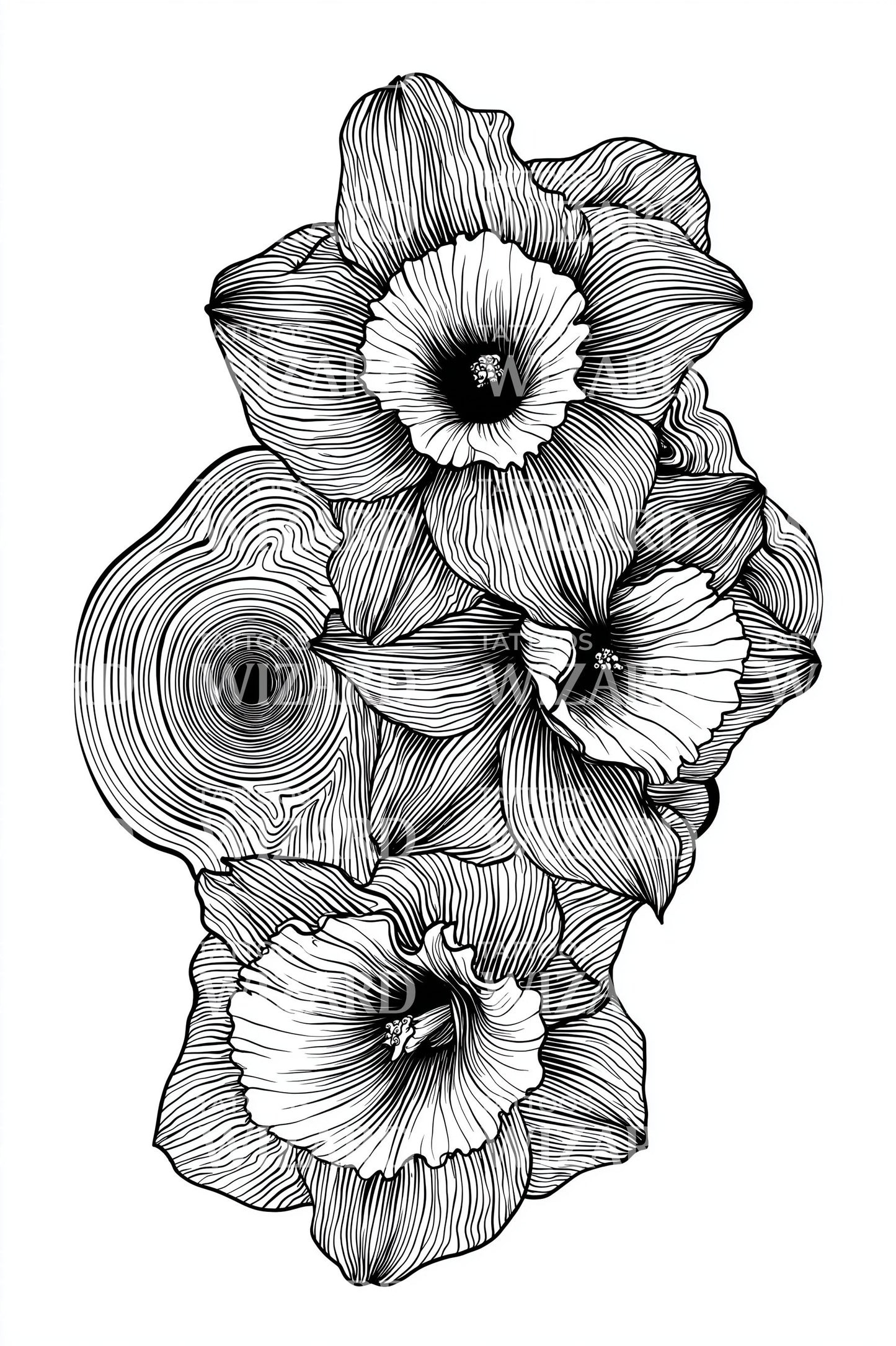 Lijnwerk Narcis Cluster Tattoo Illustratie