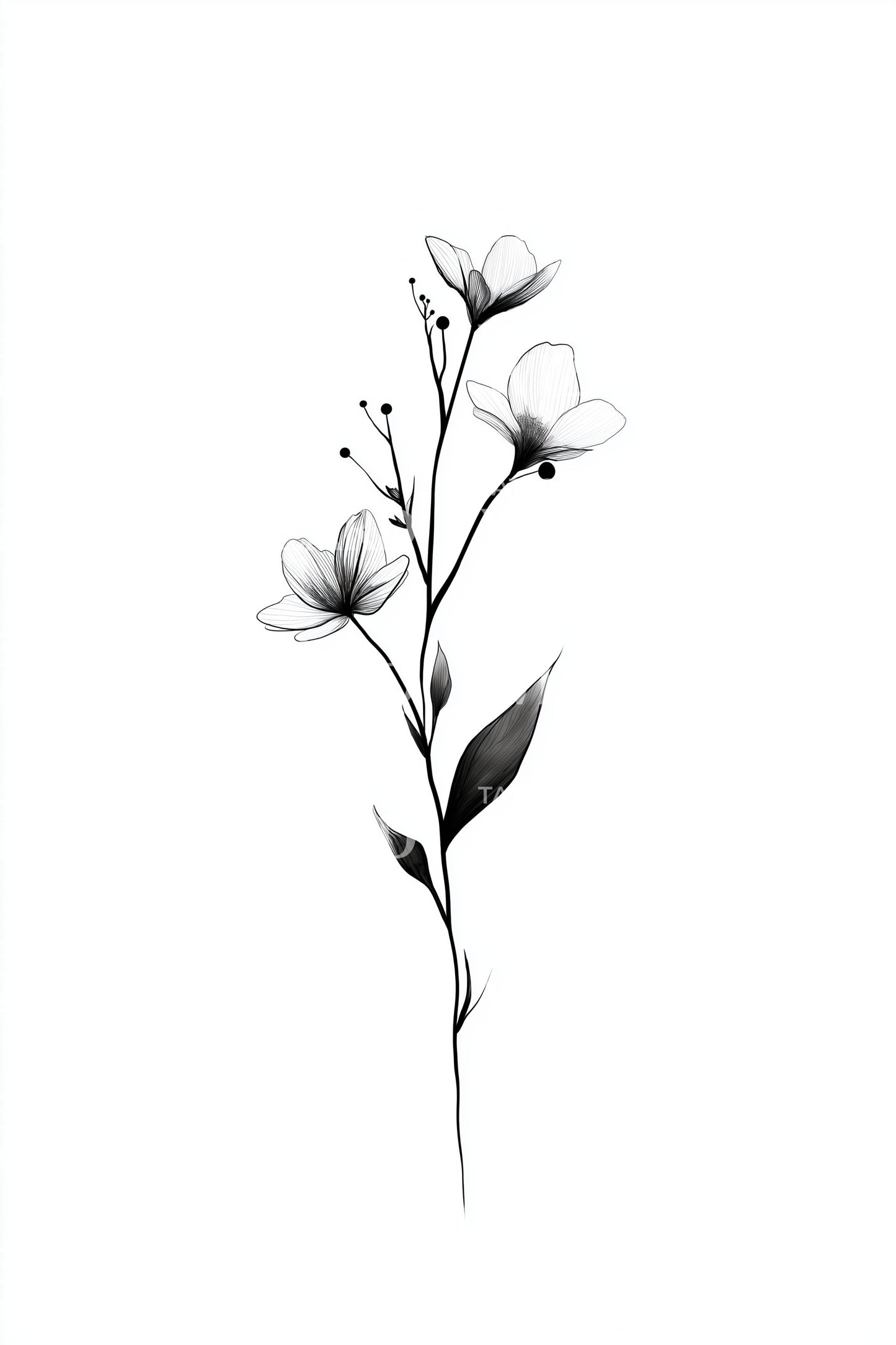 Linework Petal Stem Tattoo Design