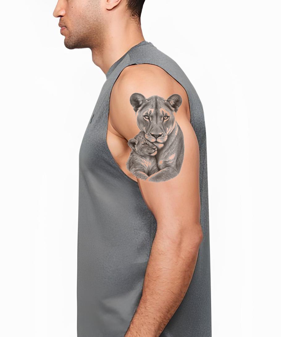 Lioness and Cub Tattoo Design