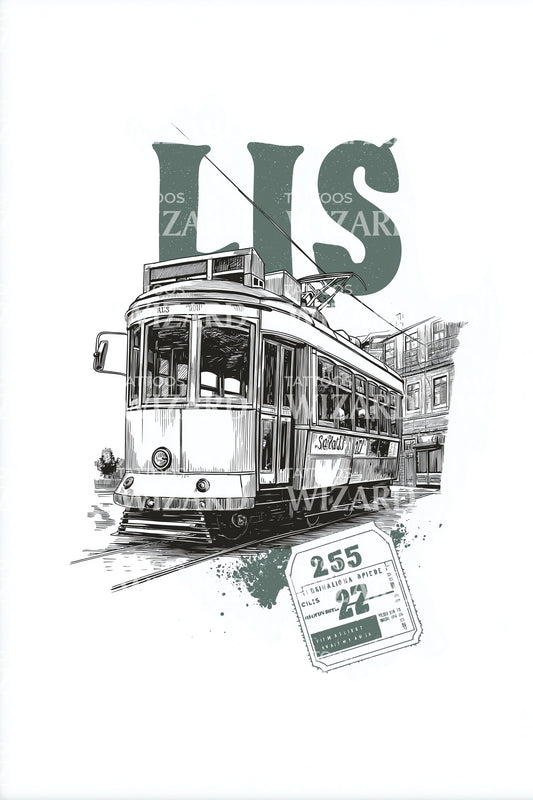 Lisbon Tram Postcard Tattoo Design