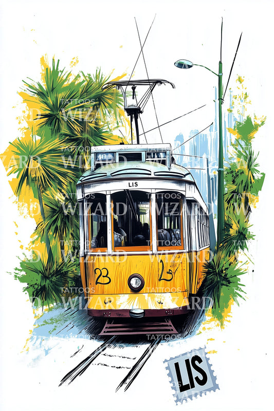 Lisbon Tram Streetcar Tattoo Design