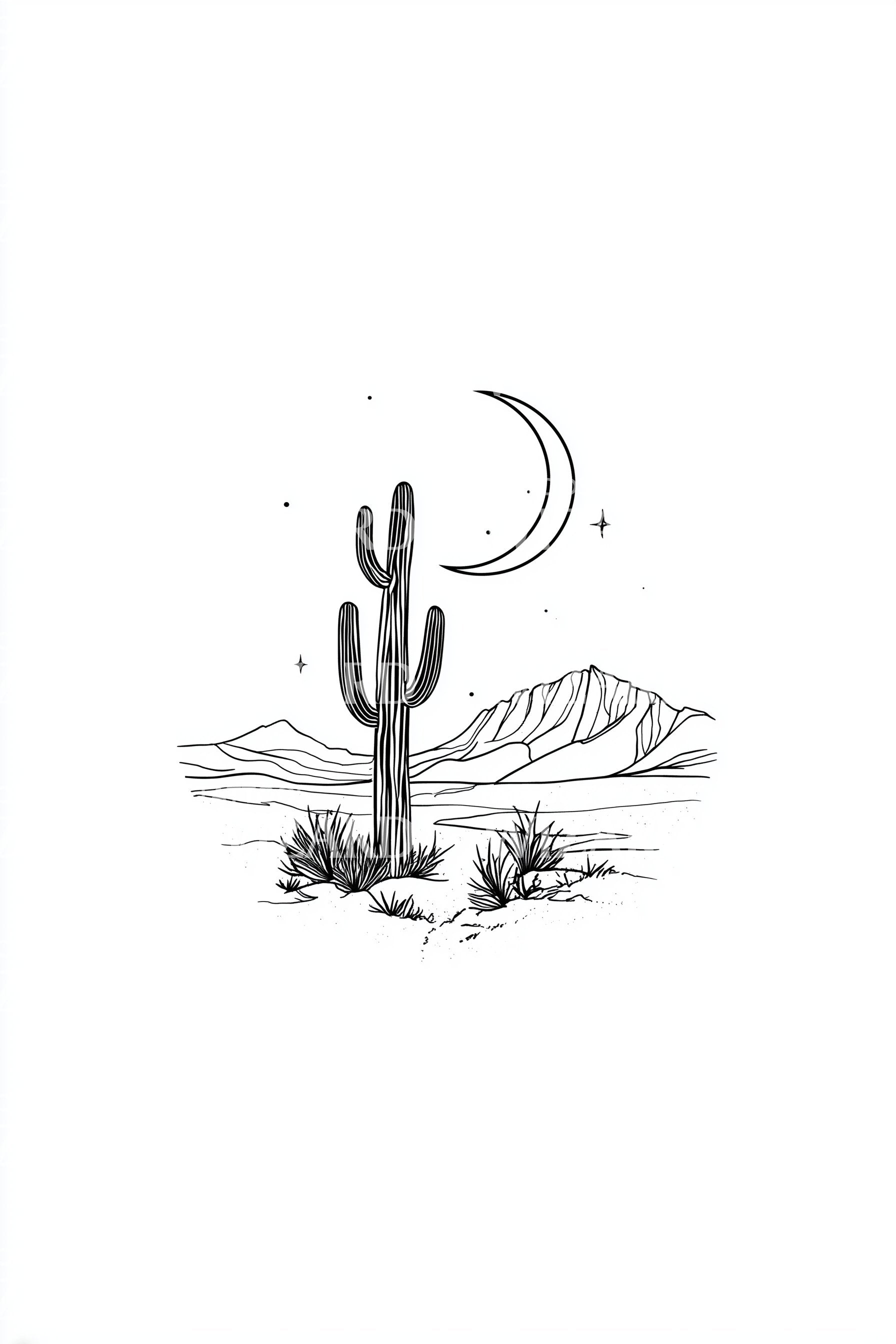 kaktus tattoo vorlage Einsamer Kaktus Mondsichel-Nacht Tattoo-Design – Tattoos Wizard Designs