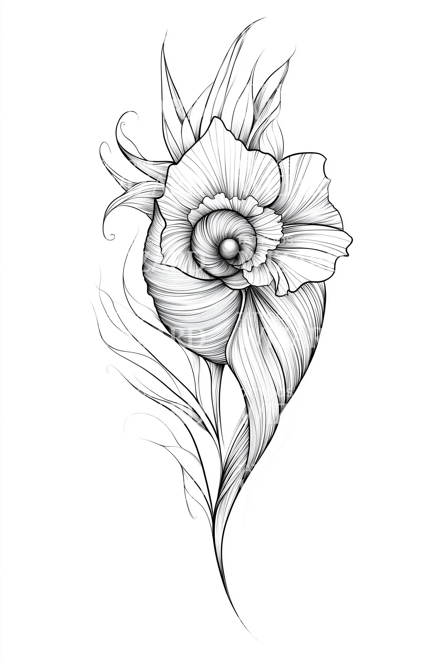 Lange Blad Bloem Tattoo Illustratie