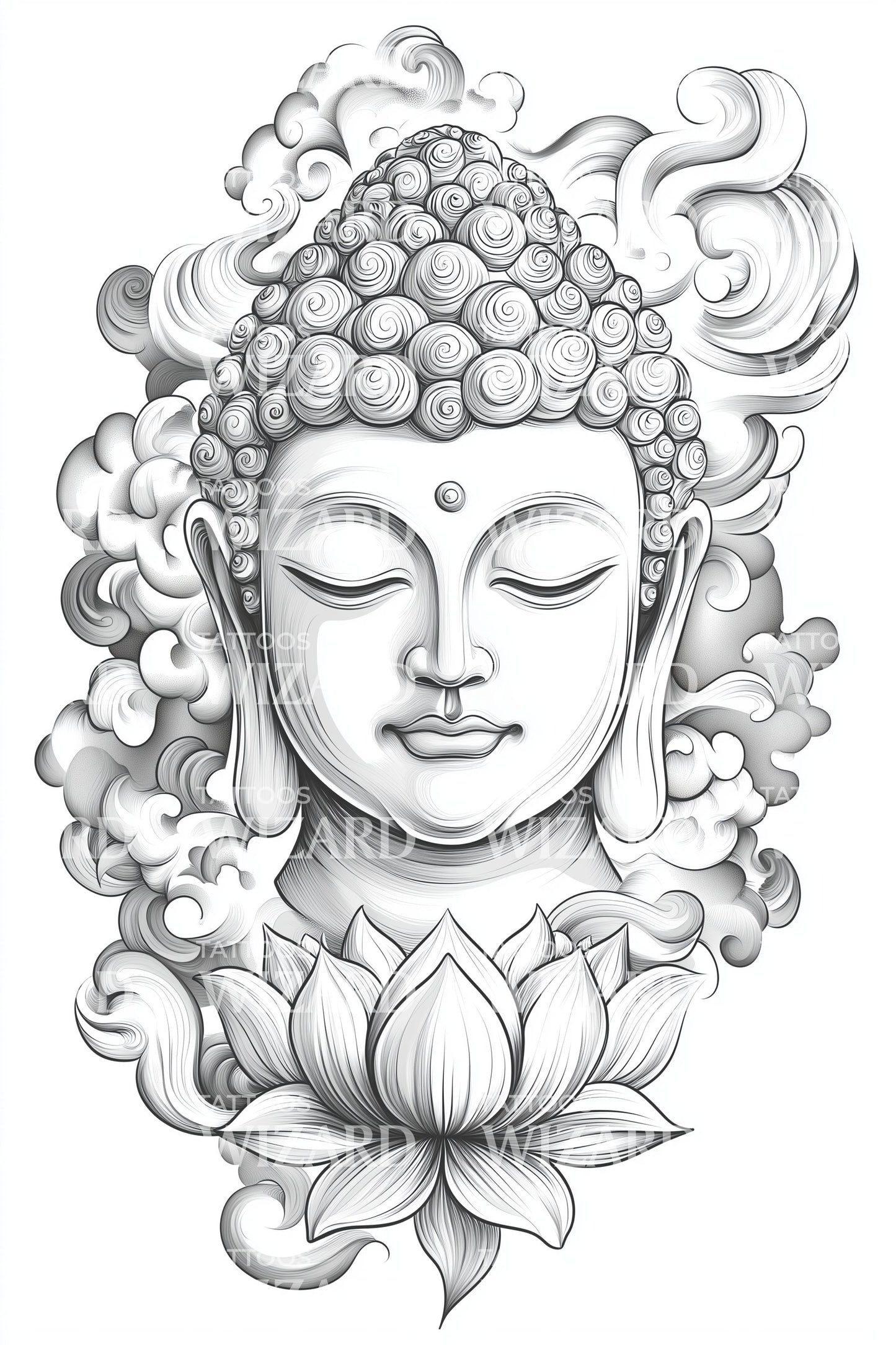 Lotus Buddha Tranquility Tattoo Illustration