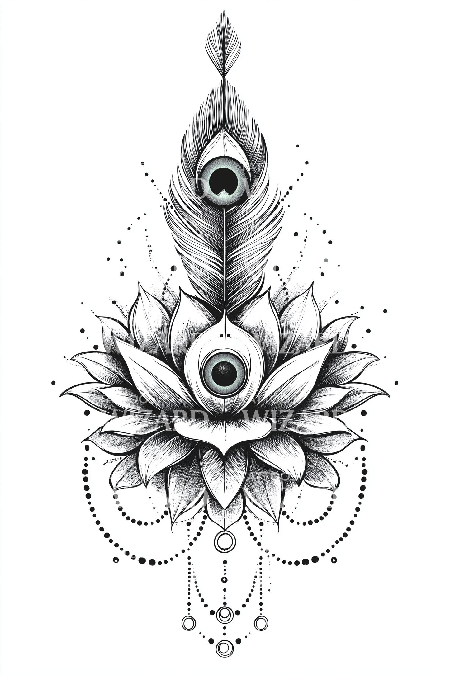 Lotus Feder Augen Tattoo Design