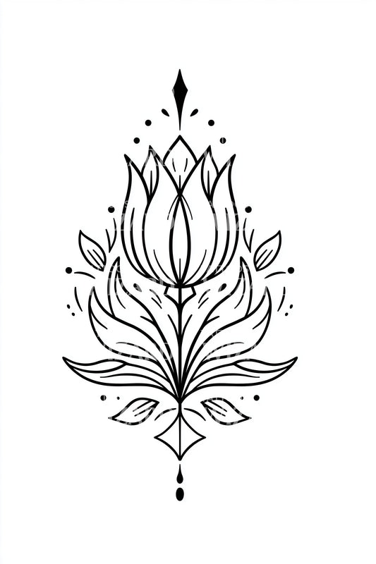 Lotus Glyph Linework Tattoo Design