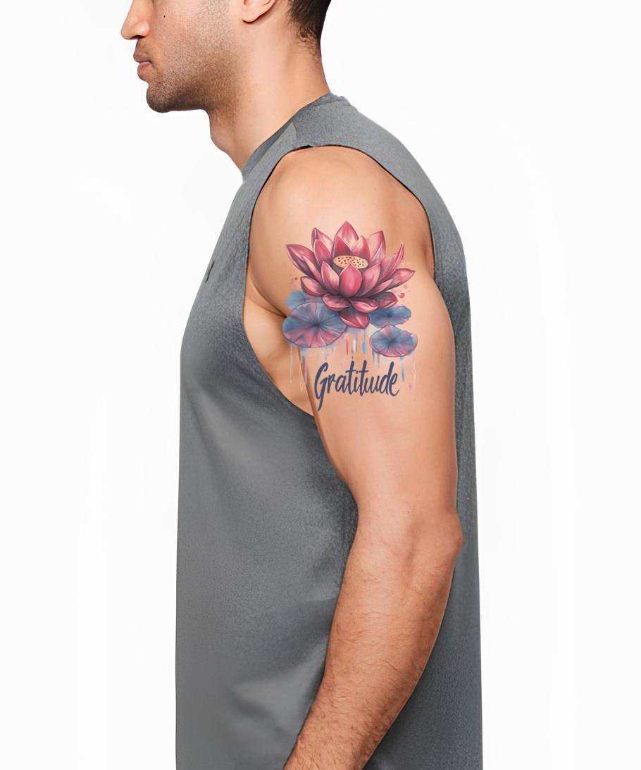 Gratitude Pink Lotus Tattoo Illustration