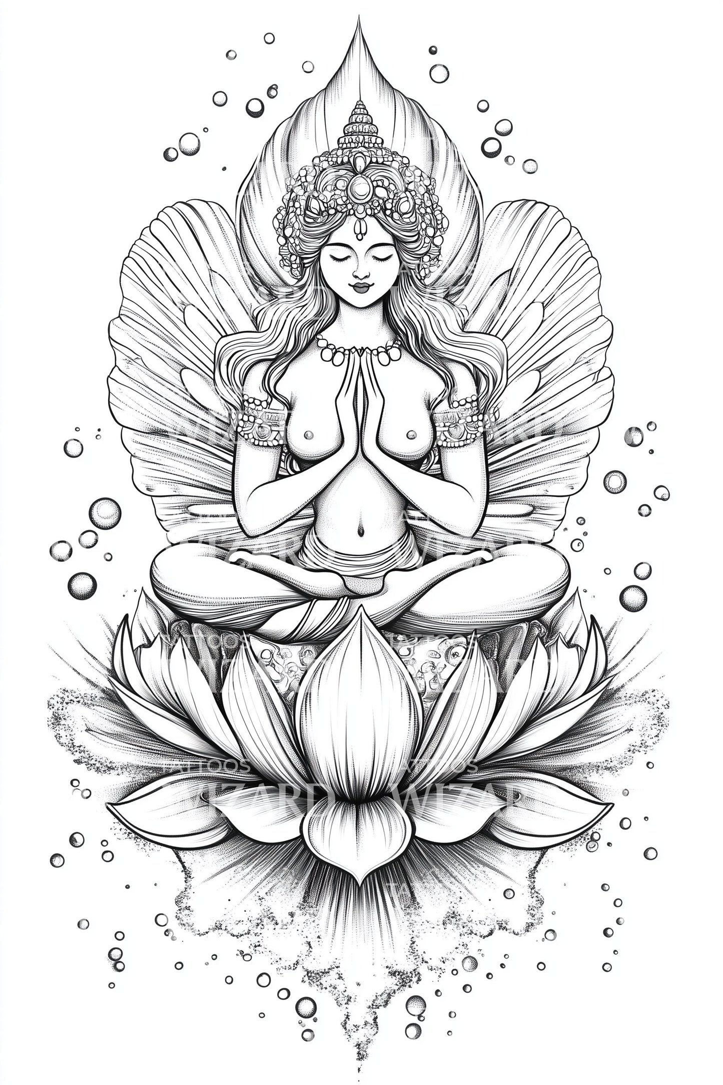 Illustrazione Tatuaggio Dea della Meditazione del Loto