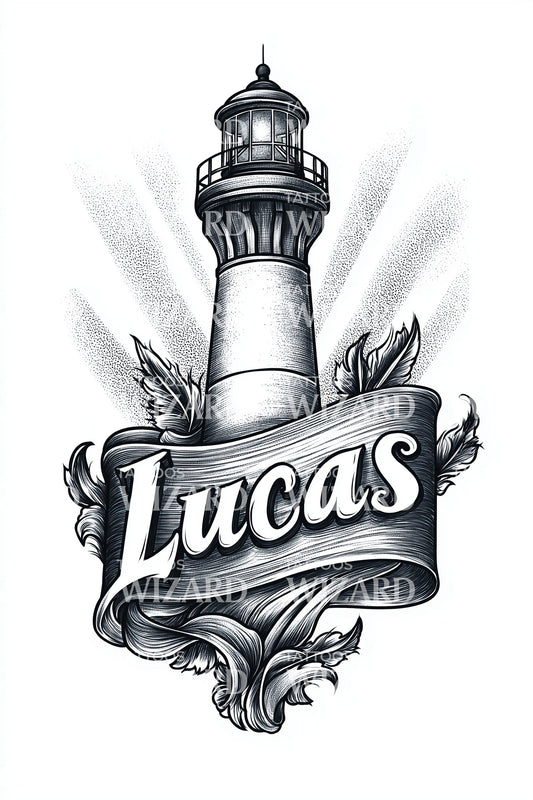 Lucas Lighthouse Crest Tattoo Design