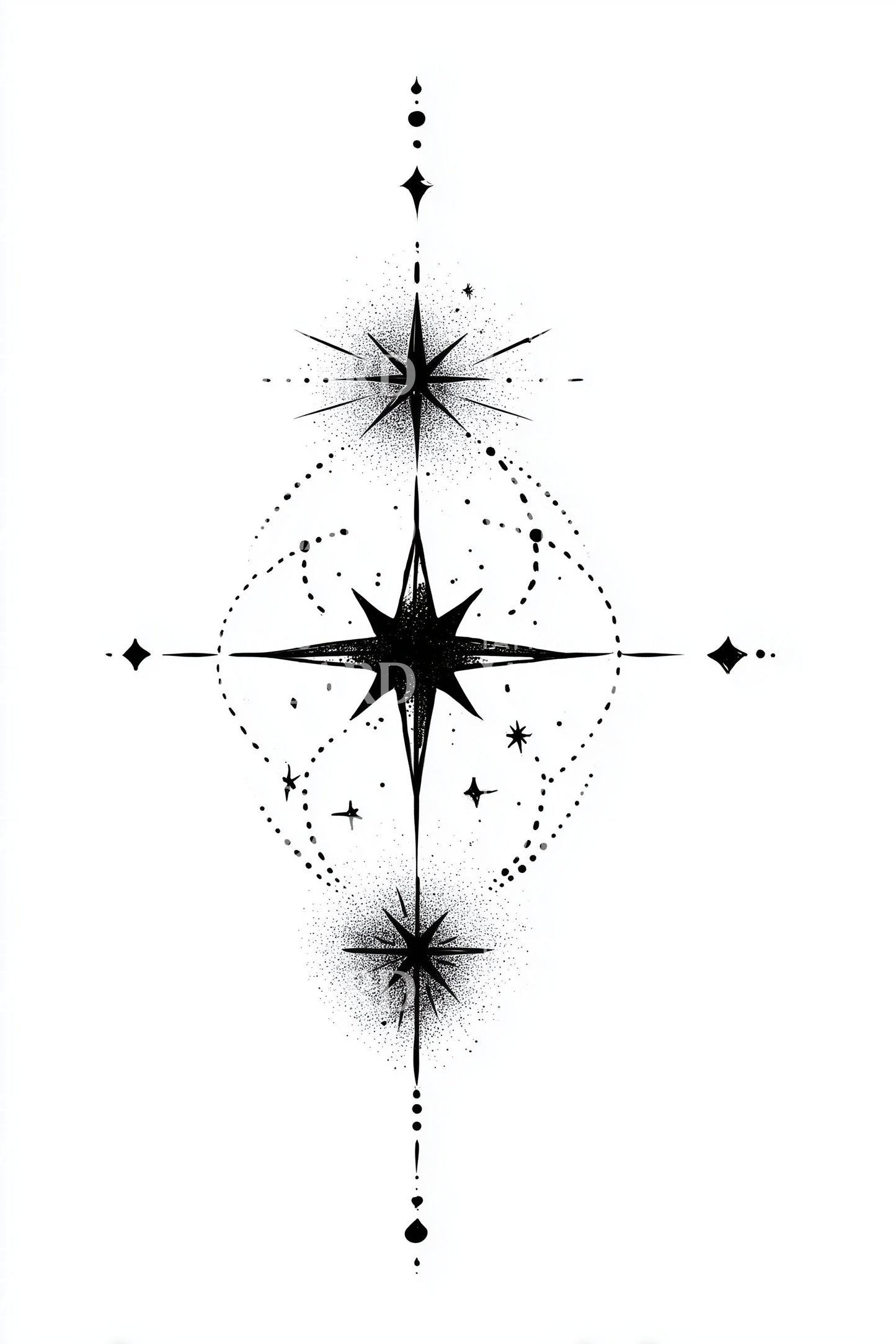 Luminous Star Compass Tattoo Design