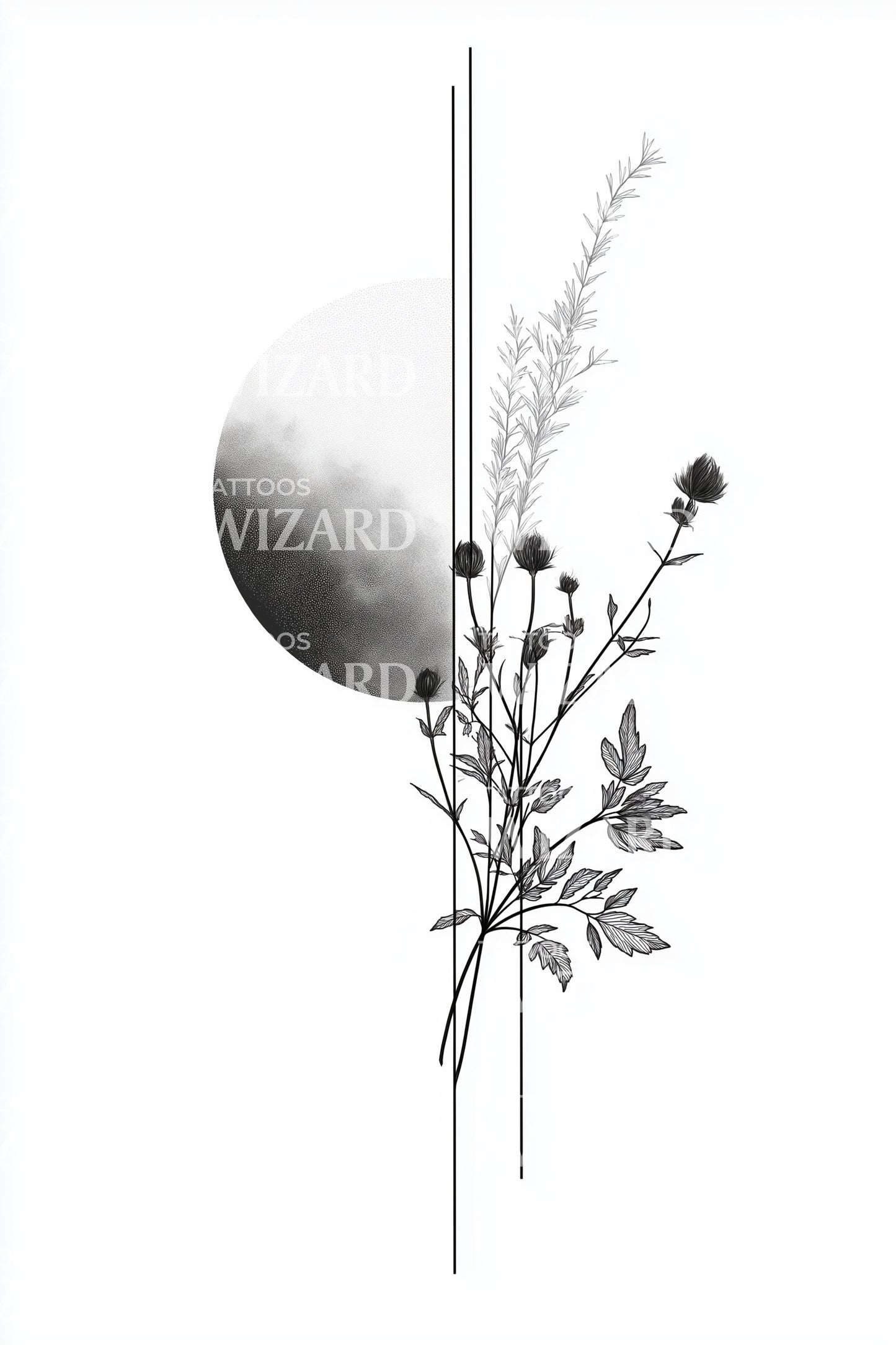 Lunar Botanical Minimal Tattoo Idea