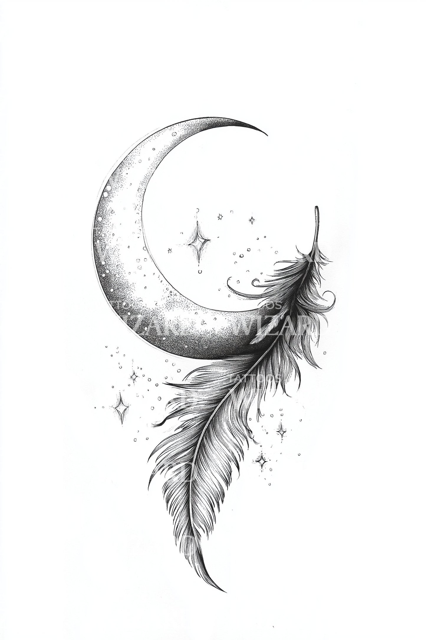 Lunar Feather Charm Tattoo Idea