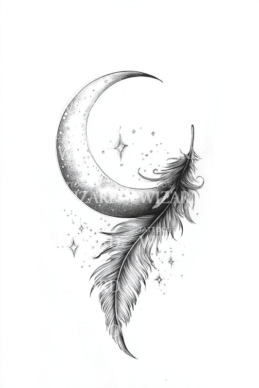 Lunar Feather Charm Tattoo Idea