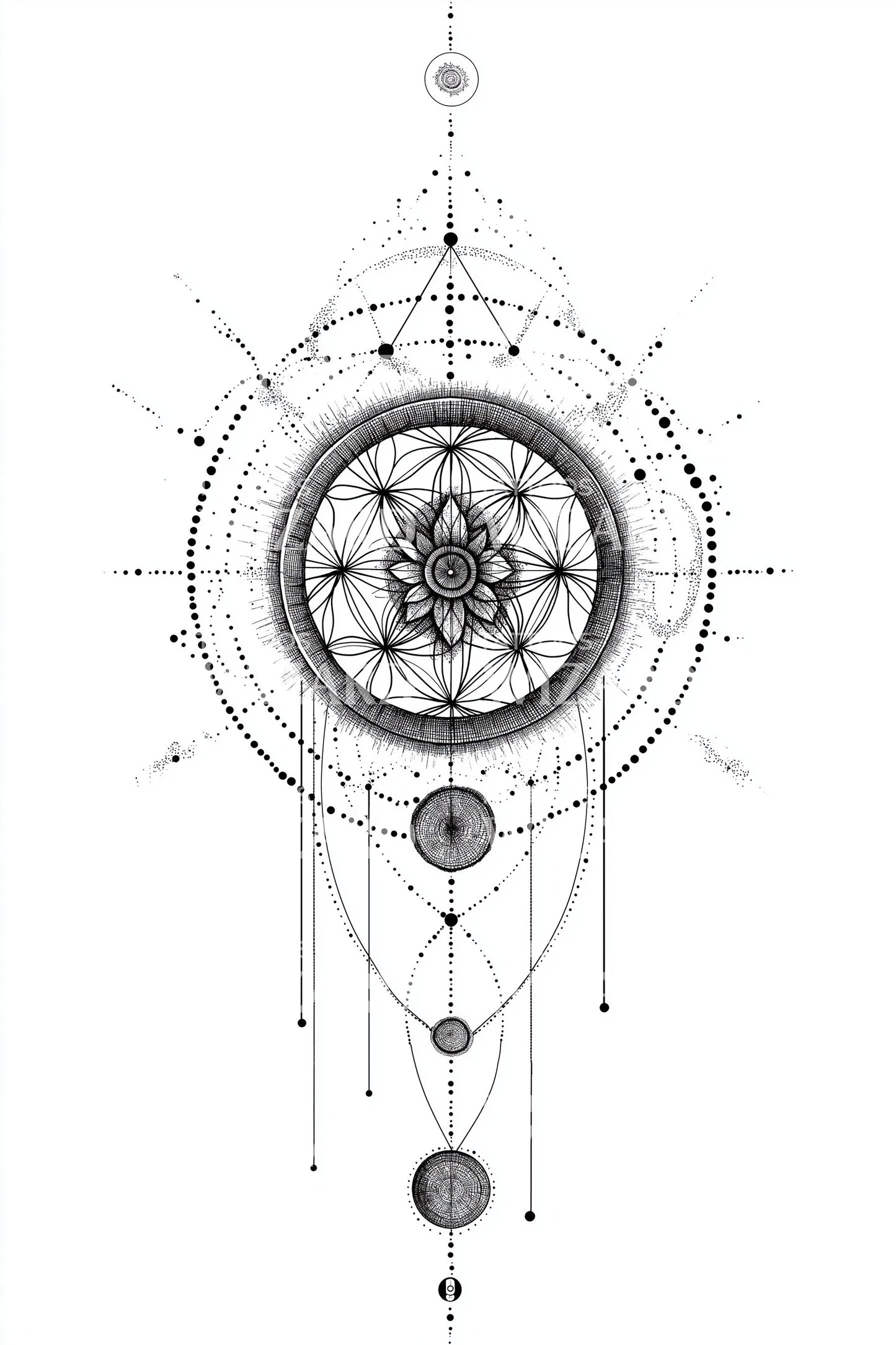 Design del tatuaggio del loto con fasi lunari